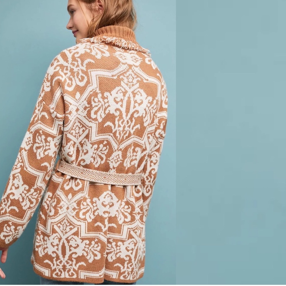 Anthropologie Akemi + Kin Fringed Intarsia Cardigan Sweater - Picture 3 of 15